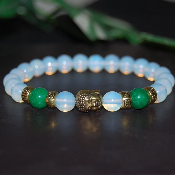 Opal Bracelet,Buddha Bracelet,Opal Buddha Bracelet,Opal and Jade Beads - Picture 1 of 3